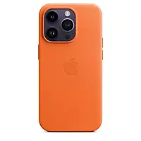 Чехол кожаный Apple Leather Айфон iPhone 14 Pro Max про макс MagSafe магнит (анимация)- Orange Оранжевый