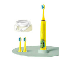 Електрична дитяча зубна щітка зі змінними насадками, м'яка щетина Crocodile Yellow USB