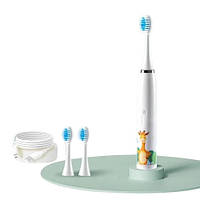 Електрична дитяча зубна щітка зі змінними насадками, м'яка щетина Giraffe Withe USB
