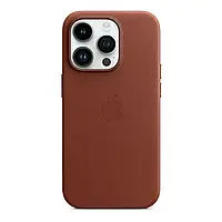 Чехол кожаный Apple Leather Айфон iPhone 14 Pro Max про макс MagSafe магнит (анимация)- Umber Коричневы