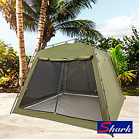 Беседка шатер автоматический Shark 300x300x230см палатка с усиленной москитной сеткой (зелёная, хаки)
