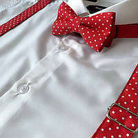 Набор I&M Craft детский 6-8 лет, галстук-бабочка и подтяжки красные в белый горох (030506)