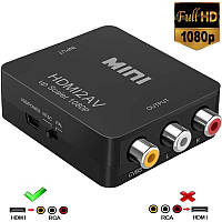 Конвертер HDMI2AV перехідник HDMI на 3RCA тюльпан upscaler FullHD Black