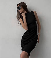 Женское платье в обтяжку открытая спина стильное модное в рубчик подчеркивает фигуру черный, беж без рукавов