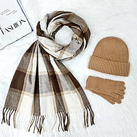 Комплект жіночий зимовий ангора з вовною на флісі (шапка+шарф+рукавички) ODYSSEY 56-58 см карамельний 12796 - 8049 - 4069
