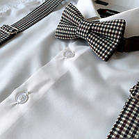 Набор I&M Craft детский 6-8 лет, галстук-бабочка и подтяжки коричневые в гусиную лапку (030508)
