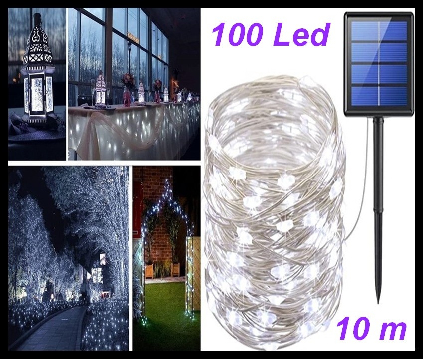 Гірлянда на сонячній батареї LED SOLAR White 100 Led 10 м гирлянда капля роса