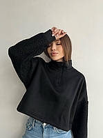 Женская кофта флис Тедди на молнии теплая удобная спортивная зима осень черный, бежевый, серый, молоко Чорний