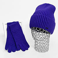 Комплект женский зимний ангора з с шерстью на флисе (шапка+перчатки) ODYSSEY 56-58 см фиолетовый 12807 - 4093