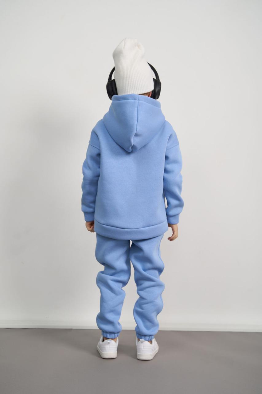 Теплий базовий дитячий костюм худі+джогери Блакитний - фото 3 - id-p2091799583