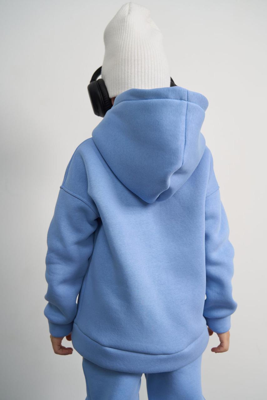 Теплий базовий дитячий костюм худі+джогери Блакитний - фото 4 - id-p2091799583