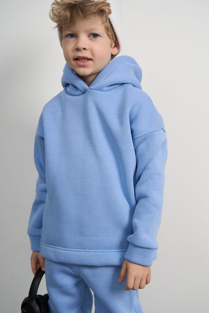 Теплий базовий дитячий костюм худі+джогери Блакитний - фото 6 - id-p2091799583