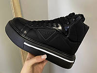 Prada Macro Re-Nylon Brushed Leather Sneakers Black