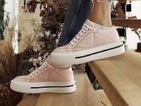 Prada Macro Re-Nylon Brushed Leather Sneakers Pink