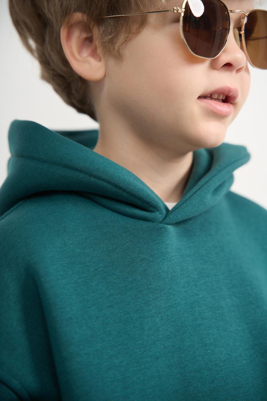 Теплий базовий дитячий костюм худі+джогери Зелений - фото 8 - id-p2091808491