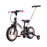 Дитячий двоколісний велосипед-трансформер 3в1 біговел Best Trike BT-12755 Рожевий, колеса PU 12', з ручкою