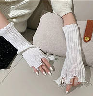 Довгі в'язані мітенки 30 см, рукавички рукавиці без пальців для смартфона Білі/Чорні на вибір