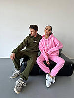 Унисекс костюм двойка худи + штаны базовый весна/осень с принтом мокко, черный, графит, серый, хаки/барби