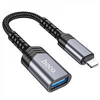 Адаптер OTG переходник Lightning To USB 2.0 Hoco UA24 Metal Gray