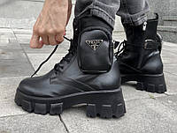 Prada Leather Boots Nylon Pouch  Black
