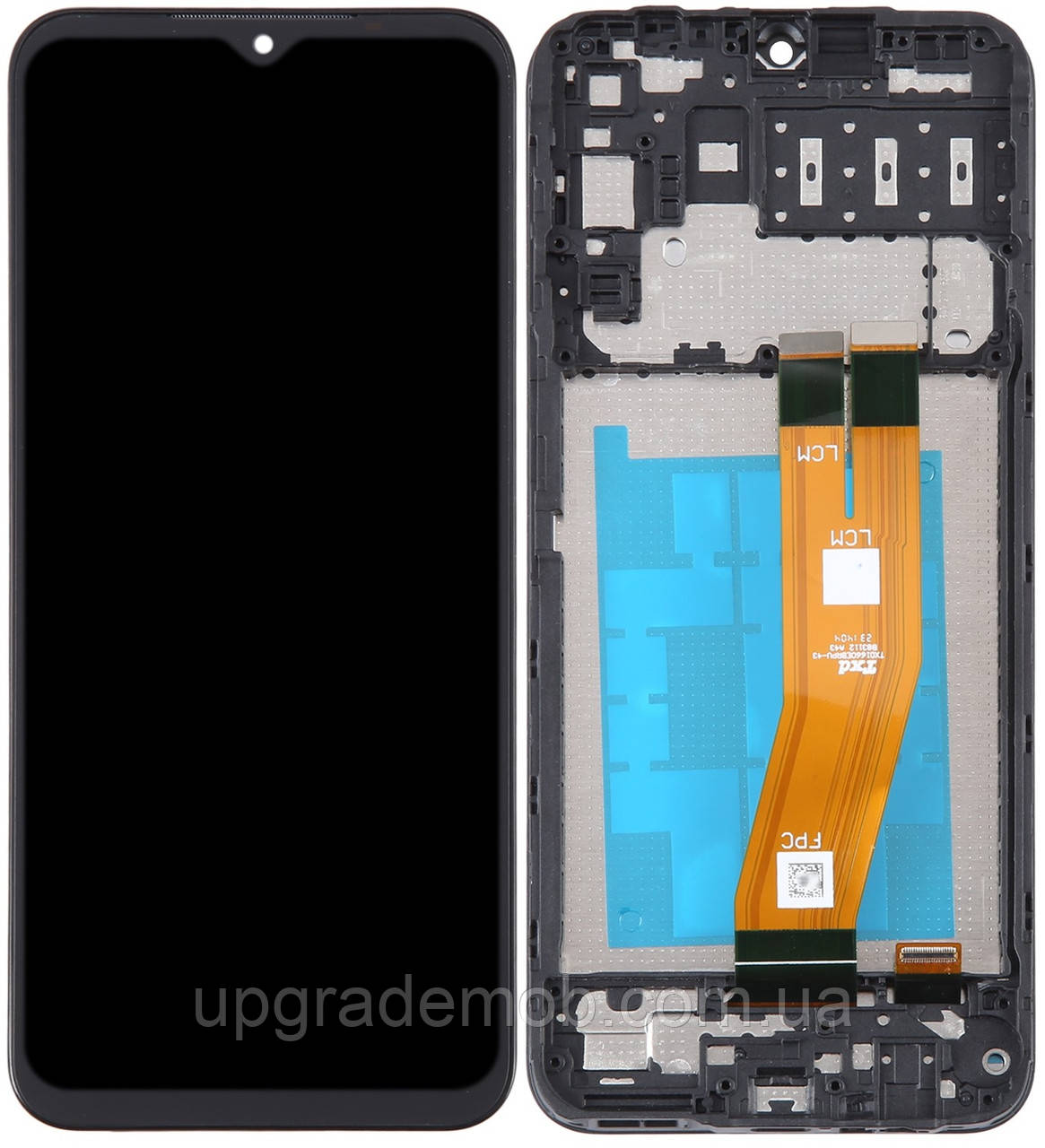 Дисплей модуль тачскрин Samsung A145 Galaxy A14 4G чорний жовтий шлейф з рамкою