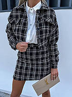Женский костюм двойка твидовый комплект юбка + жакет пиджак черный, белый стильный актуальный