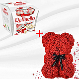 Ідеальний подарунковий набір для жінок на 14 лютого Ведмедик 25см + цукерки Raffaello Червоний, фото 3