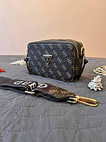 Женская сумка Guess Zippy Snapshot Brown (коричневая) стильная красивая сумочка на длинном ремне S93