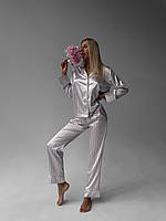 Шелковая женская пижама комплект серая Victoria`s secret рубашка с штанами атласная виктория сикрет Костюм, L