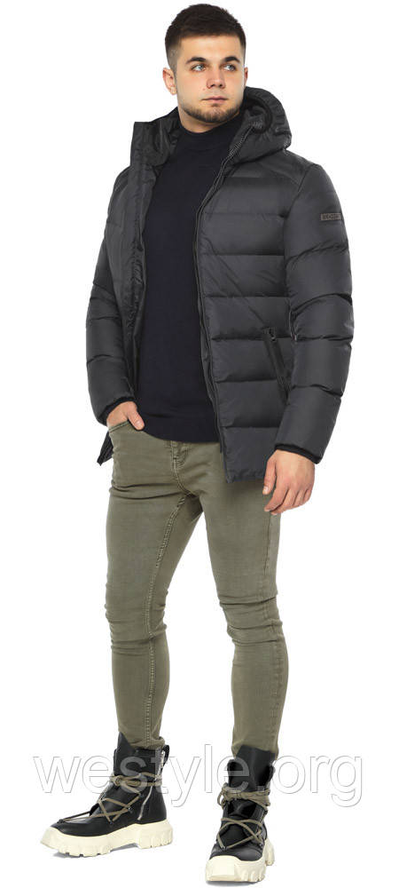 Коротка чоловіча зимова графітова куртка модель 37055