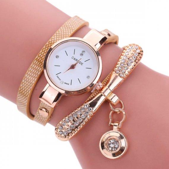 Жіночий кварцовий годинник браслет CL Avia золотий зі шкіряним ремінцем