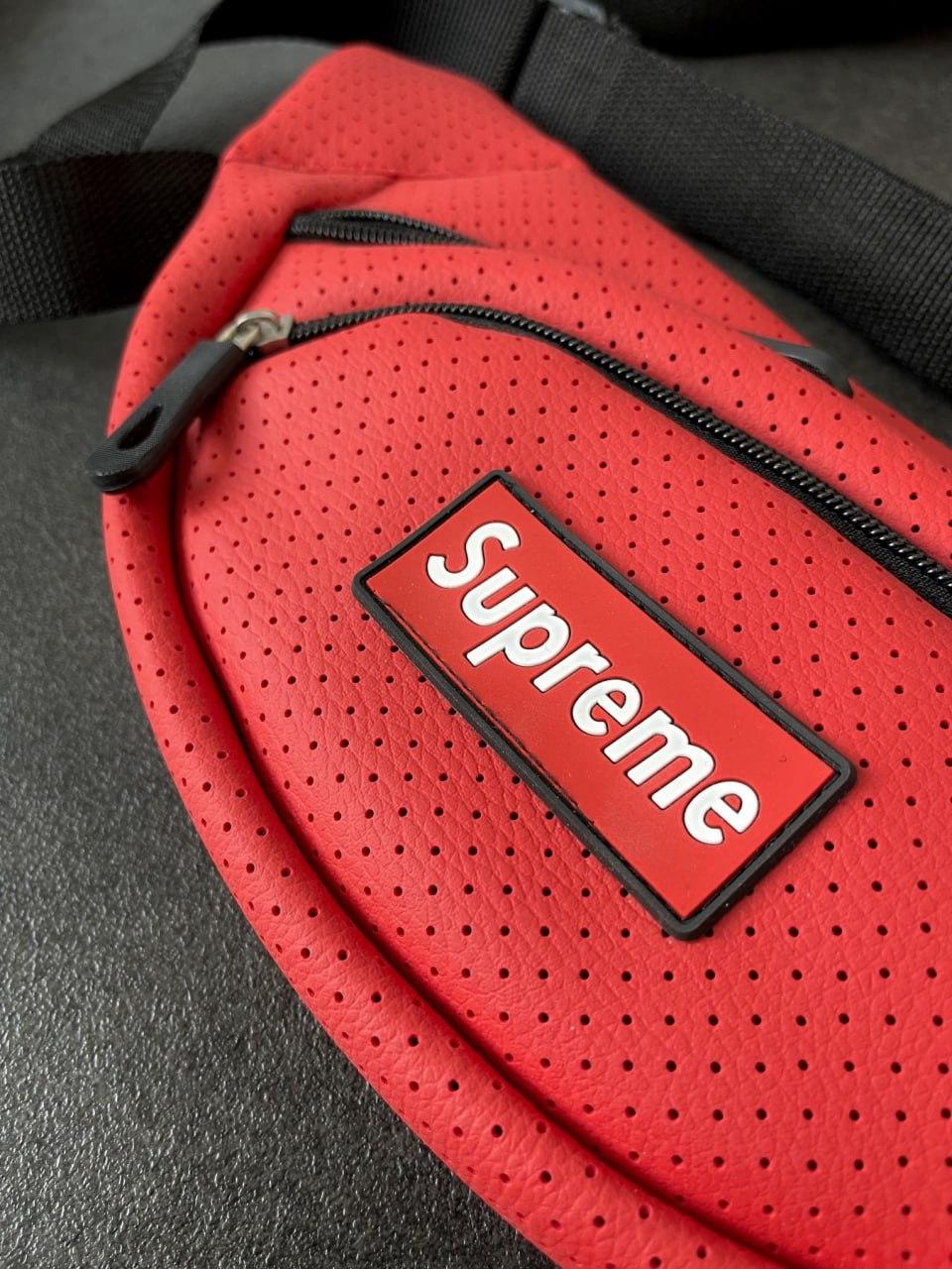 Бананка поясна шкіряна supreme червона сумка через плече на пояс чоловіча жіноча сумка поясна суприм, фото 1