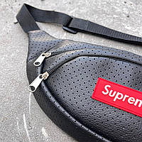 Бананка поясная кожаная Supreme черная Сумка через плечо на пояс мужская женская Сумка поясная Суприм