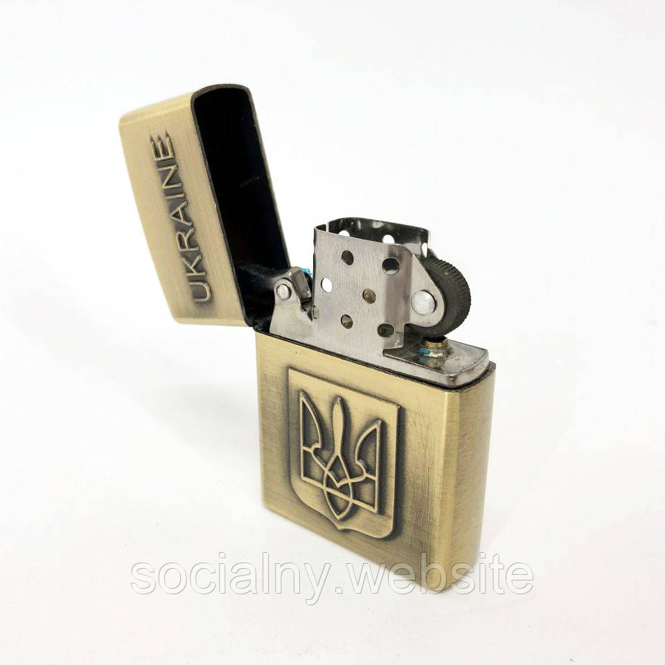 Запальничка бензинова герб України 4410, запальничка в подарунок, сувенірні запальнички. Колір: золотий