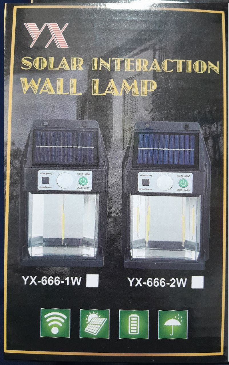 СОНЕНЧНА СВІТОДИОДНА ЛАМПА 12 Вт Настінний світильник на сонячній батареї декоративний вуличний YX-666-2W