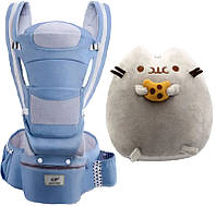 Хипсит Эрго-рюкзак кенгуру переноска Baby Carrier 6 в 1 Синий и игрушка кот c Печеньем Пушин кэт (vol-2056)