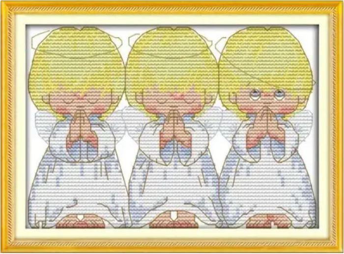 Набір для вишивання хрестиком з нанесеною на канву схемою "The pray little angels 2". AIDA 14CT printed, 20*16 см