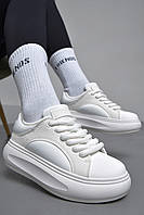 Модные кроссовки женские белого цвета на шнуровке 40