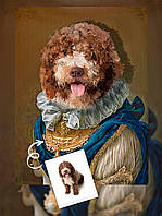 Картина по фото Вашего домашнего питомца 30х40, картина собачки, картина в образе короля, картина по фото