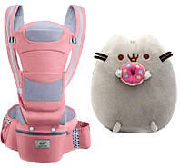 Хипсит Эрго-рюкзак кенгуру переноска и игрушка кот c пончиком Пушин кэт Baby Carrier 6 в 1 20 кг Pink (n-2064)