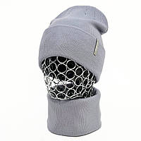 Комплект женский демисезонный вискозный шапка+шарф-снуд Odyssey 56-59 см серо-голубой 12447 - 12607