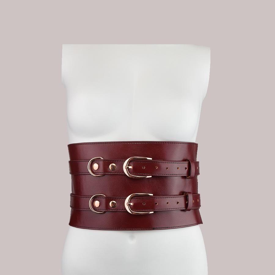 Шкіряний пояс для бондажу Liebe Seele Wine Red Waist Cuff, L Size, фото 1