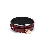 Шкіряний нашийник з повідцем Liebe Seele Wine Red Curved Collar, замок-сердечко, фото 2