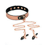 Нашийник із затискачами для сосків Liebe Seele Rose Gold Memory Collar with Nipple Clamps, шкіра, фото 8
