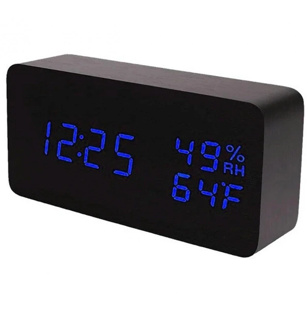 Настільний світлодіодний годинник Wooden Clock VST-862 Годинник з синім підсвічуванням