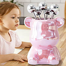 Керамічна чаша набір для фондю зі шпашками Рожевий (WAN)