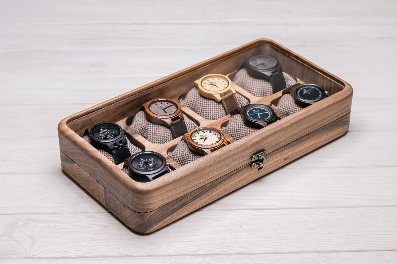 Коробочка для зберігання наручних годинників із персоналізацією гравіюванням Коробочка для 8 годинників