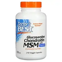 Глюкозамин, Doctor`s Best, глюкозамин, хондроитин и МСМ с OptiMSM, 240 вегетарианских капсул