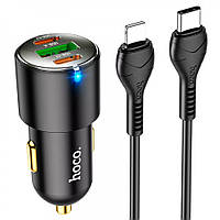 Автомобильное зарядное устройство ЗУ Hoco NZ6 45W 2xType-C/USB Кабель Type-C to Lightning black