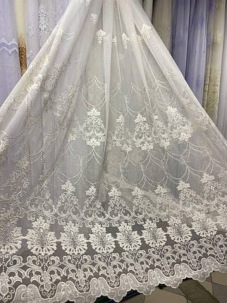 Тюль бамбук вишивка заввишки 2,8 м. колір айворі, фото 1